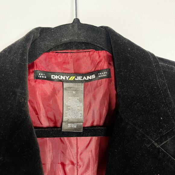 DKNY Mens Medium M Black Velvet Blazer Sport Coat Cotton Two Button Notch Collar - Picture 6 of 8
